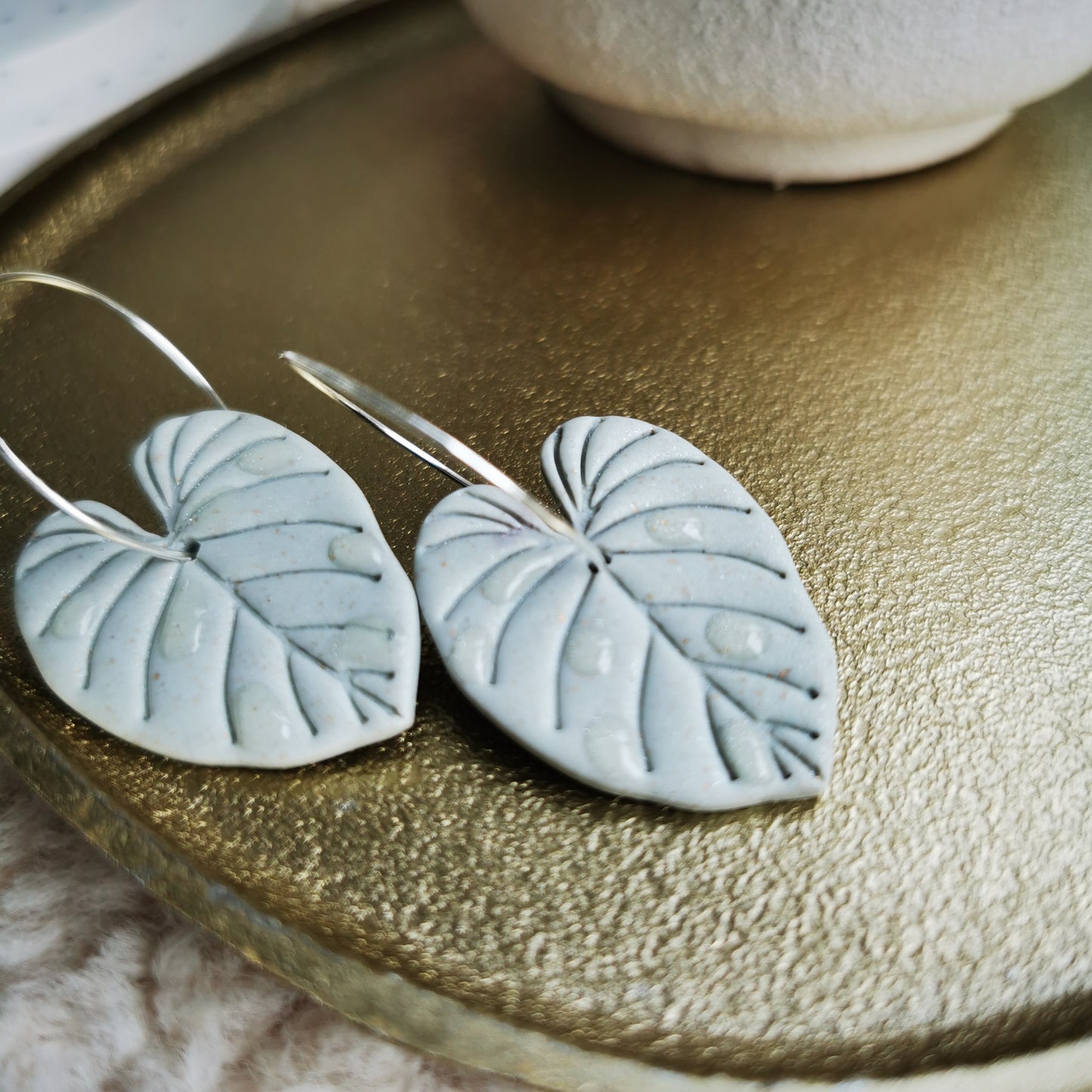 Dewy leaf hoop earring