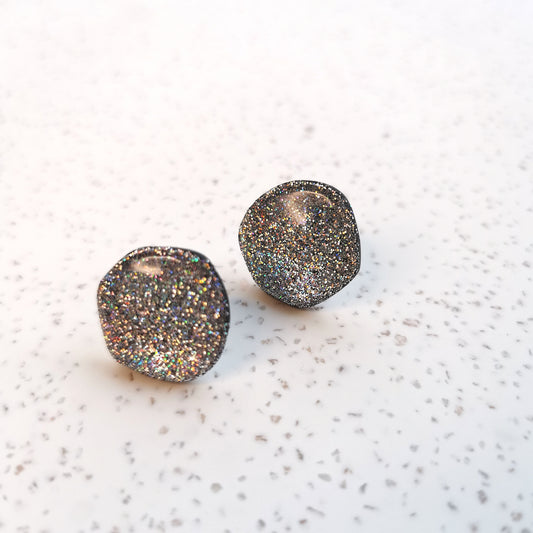 Silver hologram glitter stud