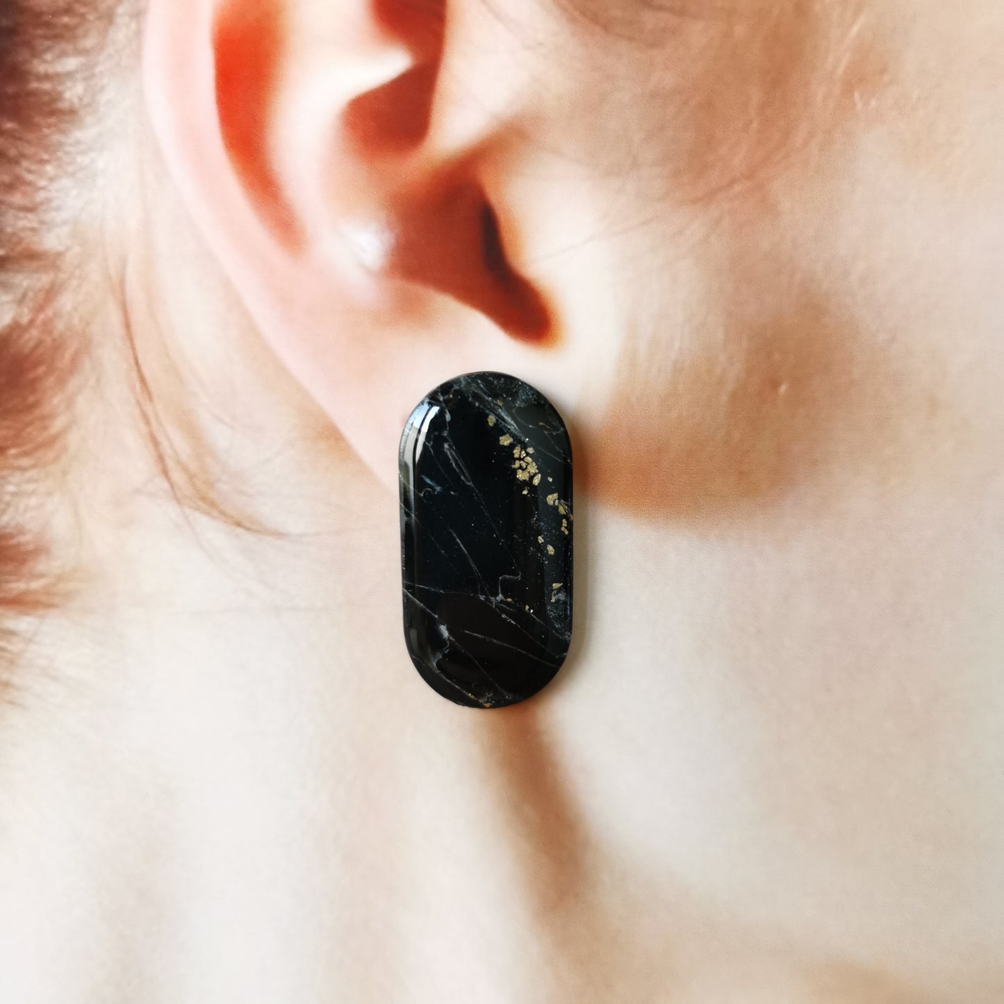 Marble pill stud earring