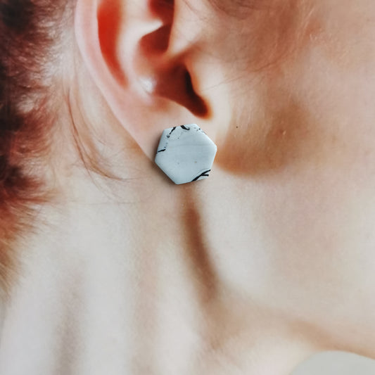 Hexagon stone stud earring