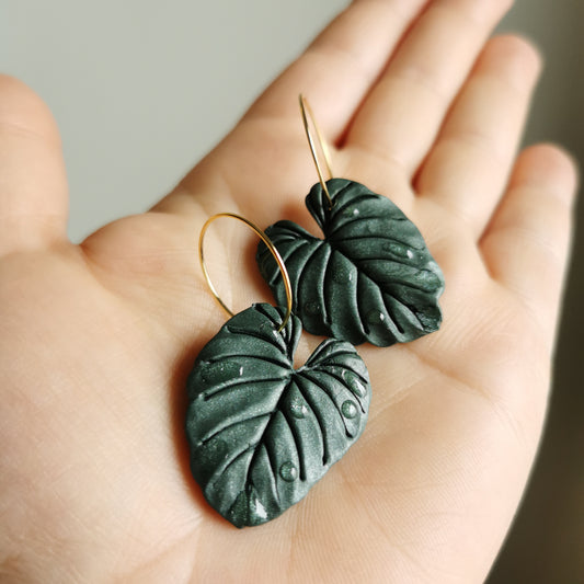 Dewy leaf hoop earring